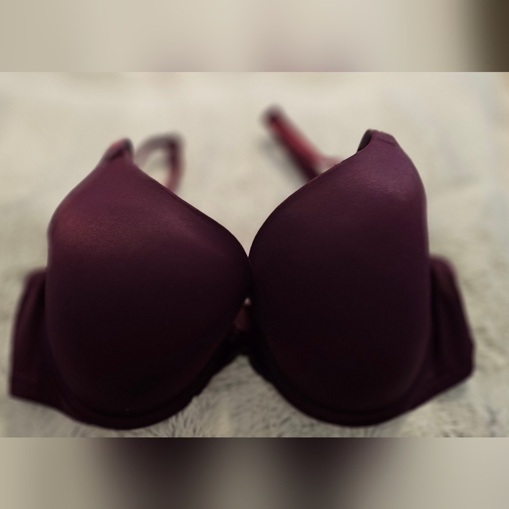 PINK Victoria's Secret 34D Bra Push Up Soft Underwire Solid Burgundy RGUC